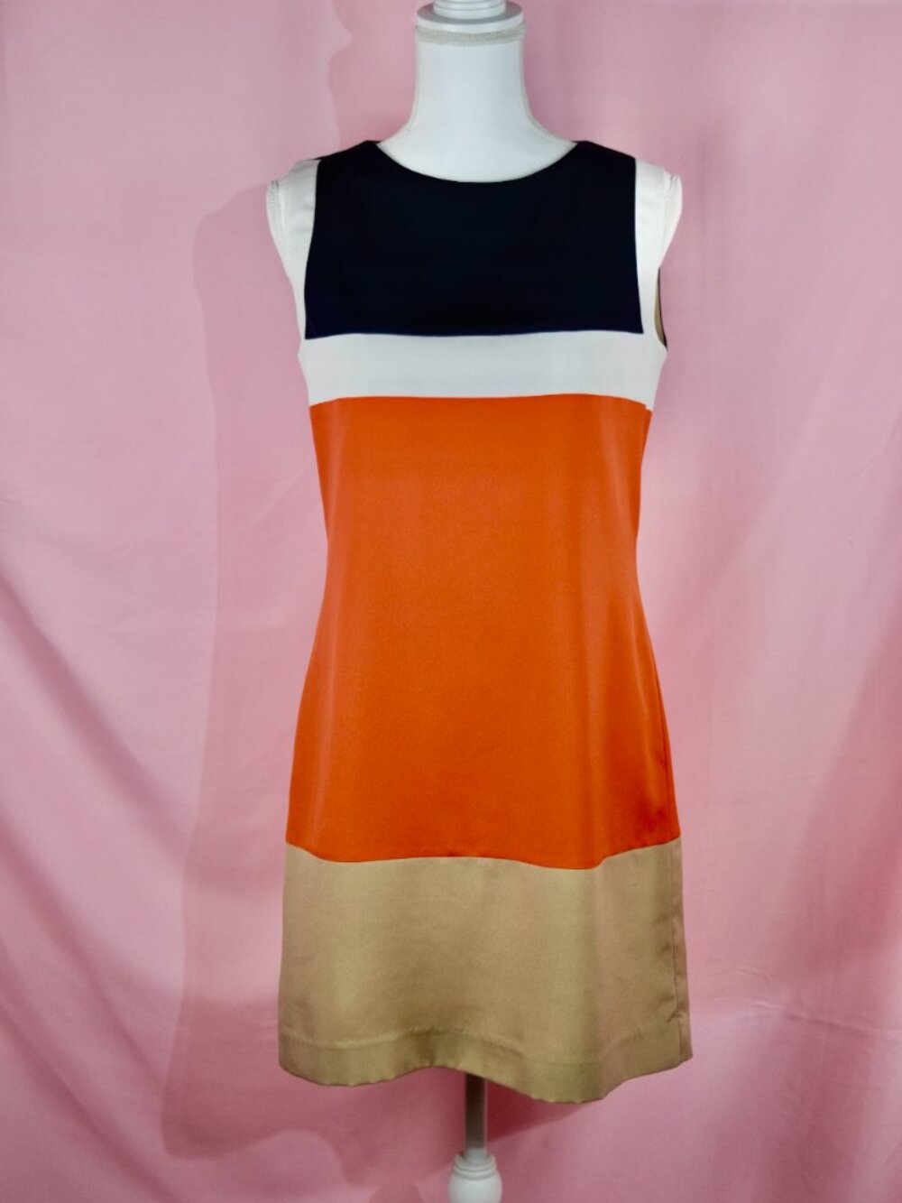 Roz & Ali Colorblock Sleeveless Shift Dress Navy Orange Tan | Size 6